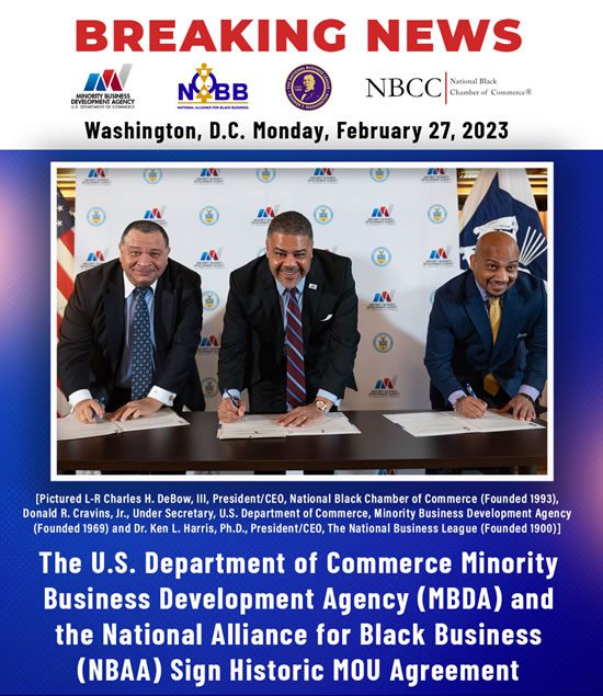 U.S. Department of Commerce, MBDA & National Alliance for Black Business Signs Historic MOU Agreement